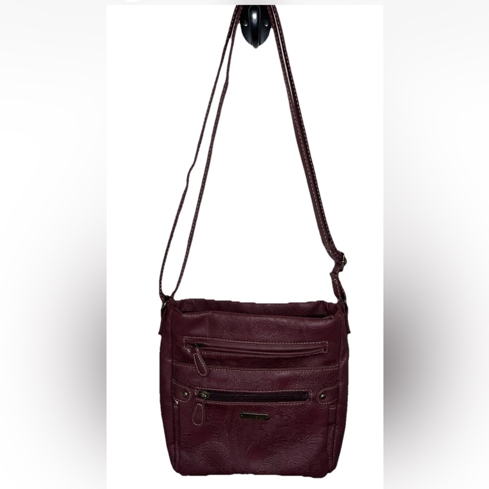 MultiSac Maroon Crossbody Purse Several Compartments Textured Design EUC